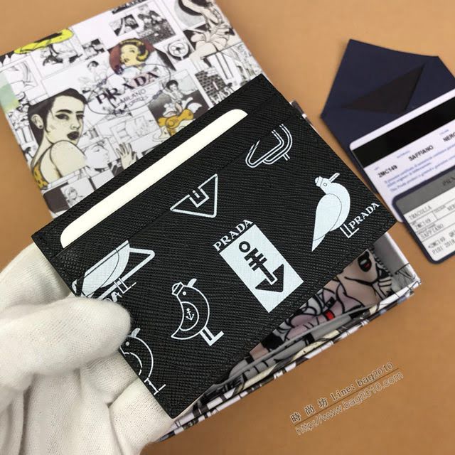 prada卡包 普拉達2020最新款限量版卡片夾 2MC149 Prada海鷗圖案黑色卡包  pyd2404